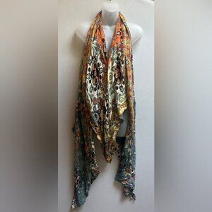 Free People patterned boho open knit paisley floral vest rayon cardigan One Size